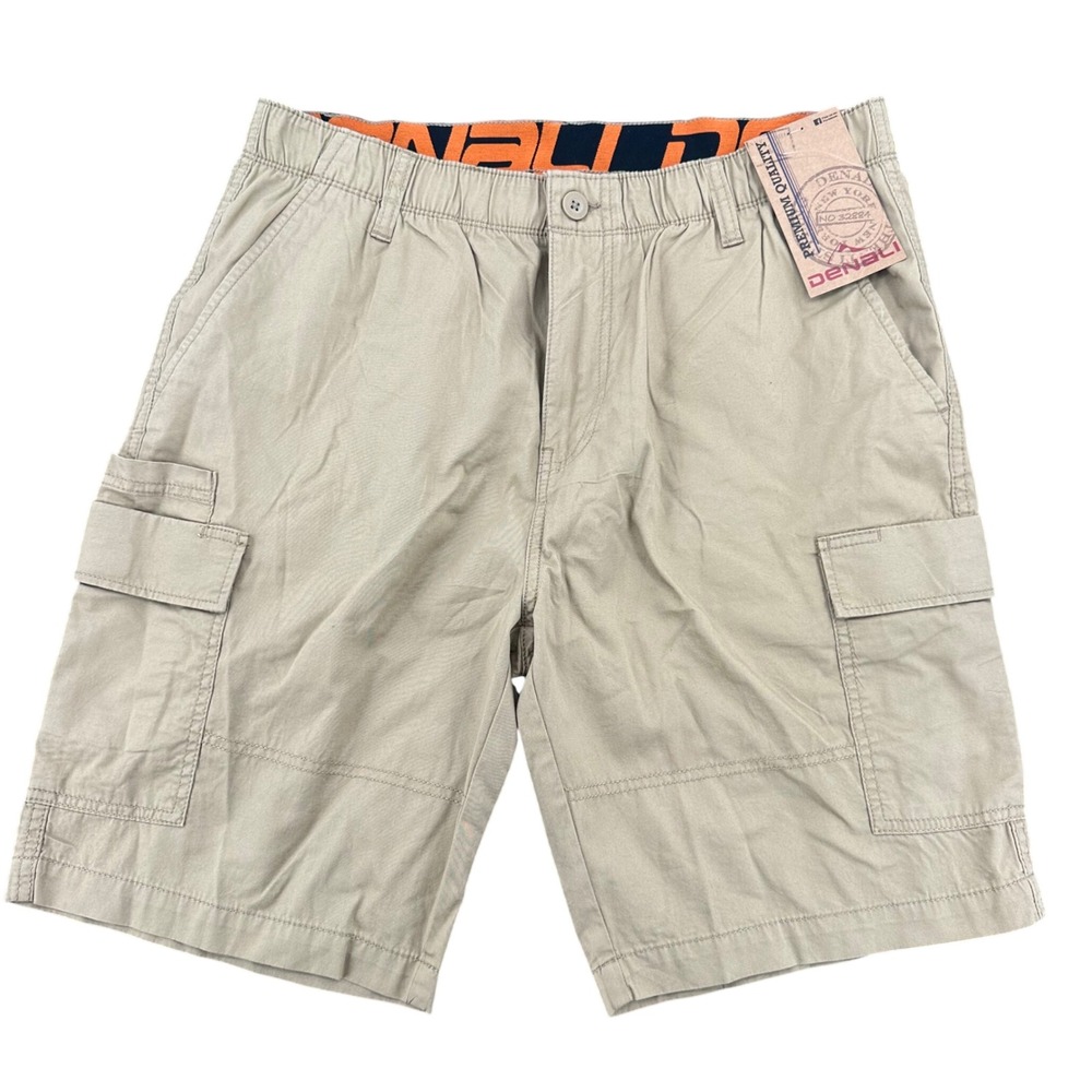 Denali Mens Khaki Cargo Shorts Size 34 New Tan Cotton Twill Elastic Waist